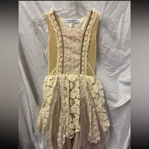 Chasing Fireflies Lace and Velvet Kids Formal Flower girl Cream and Tan Dress